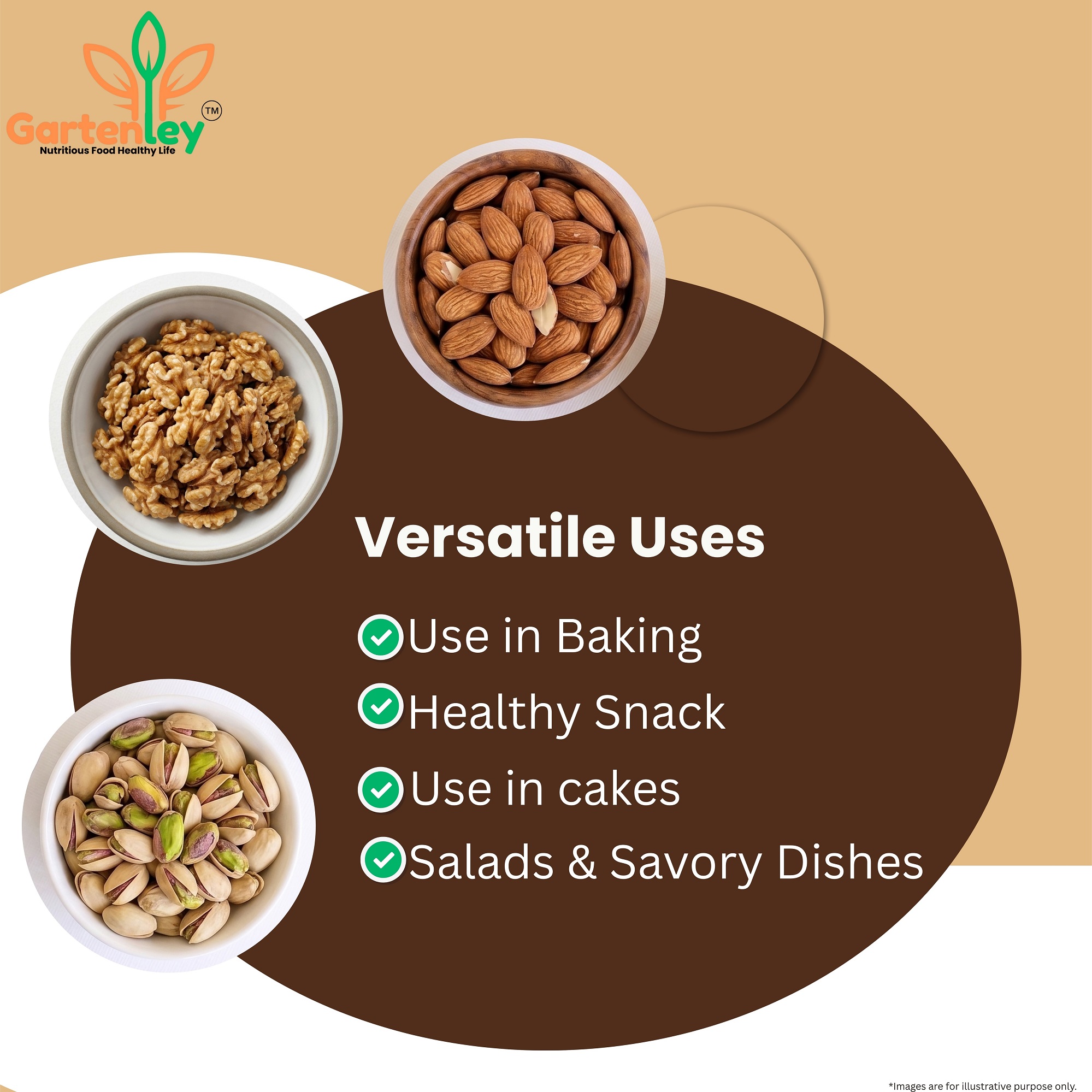 PREMIUM CALIFORNIA ALMOND, WALNUT KERNELS & ROASTED SALTED PISTACHIOS COMBO PACK - 600g - Image 5