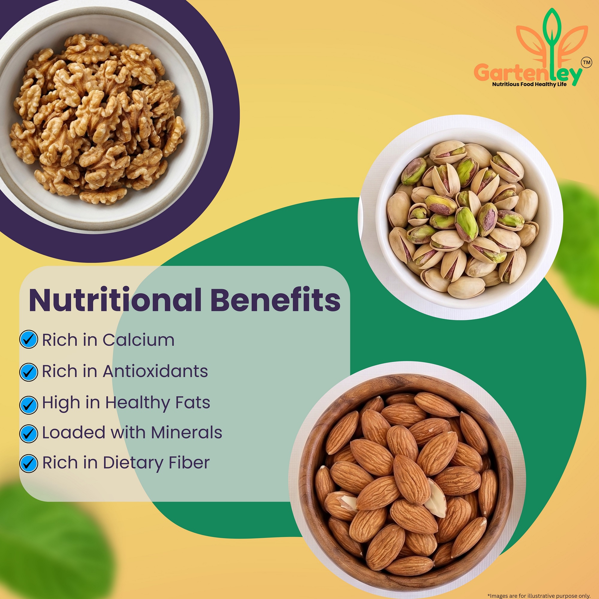 PREMIUM CALIFORNIA ALMOND, WALNUT KERNELS & ROASTED SALTED PISTACHIOS COMBO PACK - 600g - Image 3