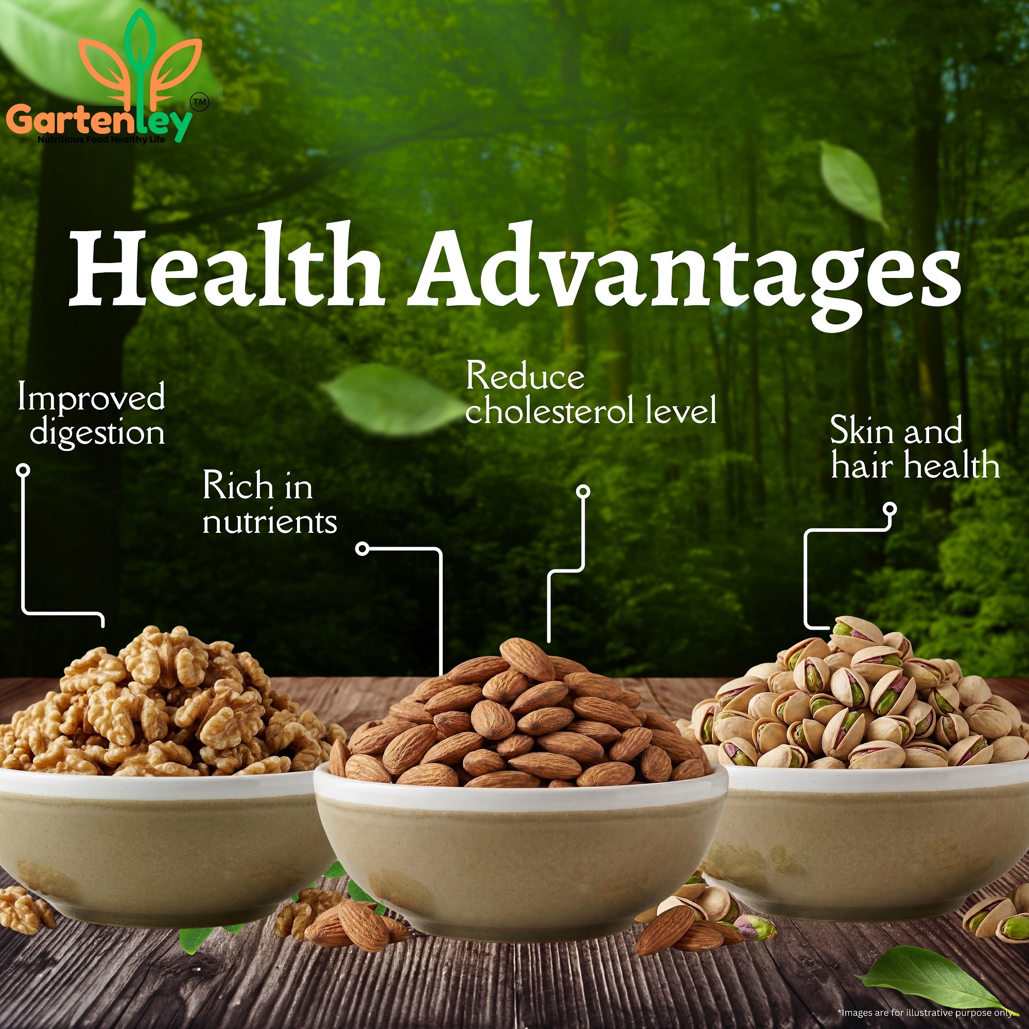 PREMIUM CALIFORNIA ALMOND, WALNUT KERNELS & ROASTED SALTED PISTACHIOS COMBO PACK - 600g - Image 4