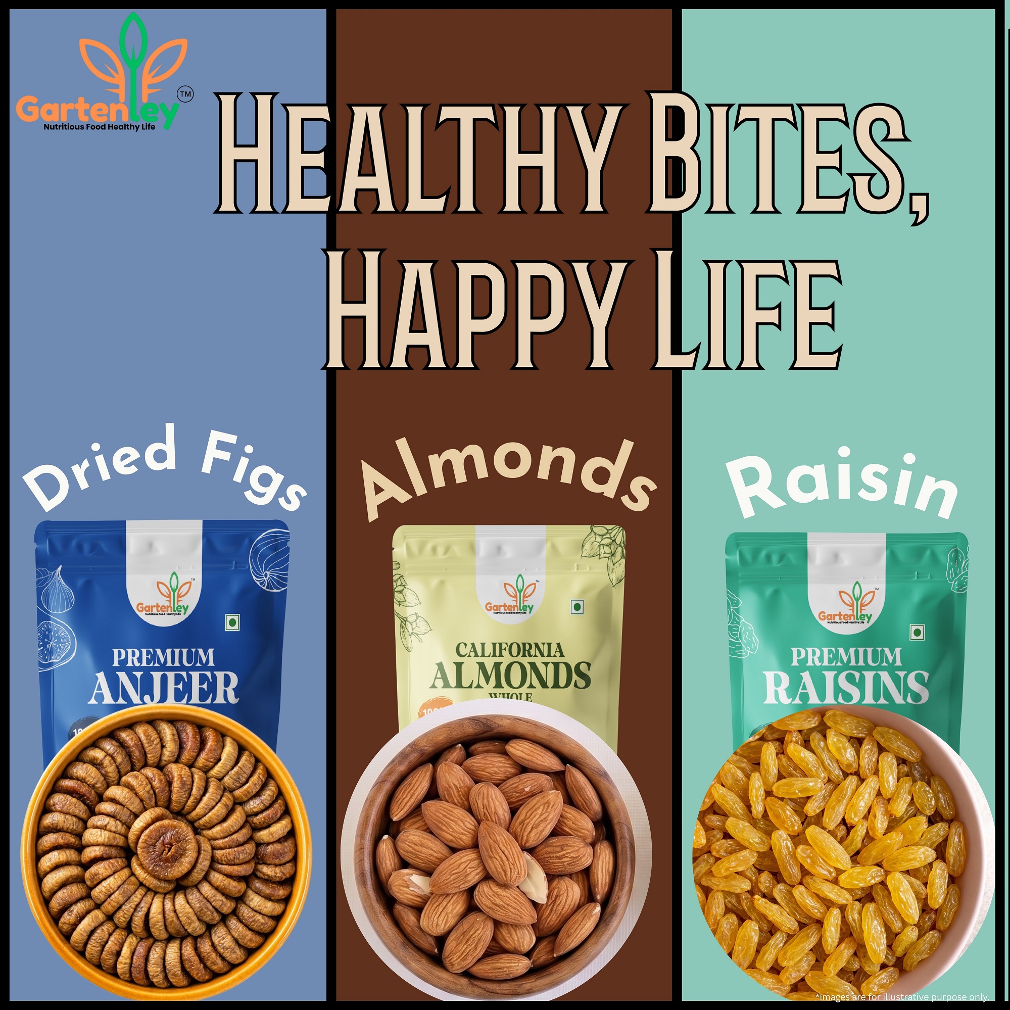 PREMIUM CALIFORNIA ALMONDS, DRIED FIGS (ANJEER) & RAISINS (KISHMISH) COMBO PACK -600g - Image 6