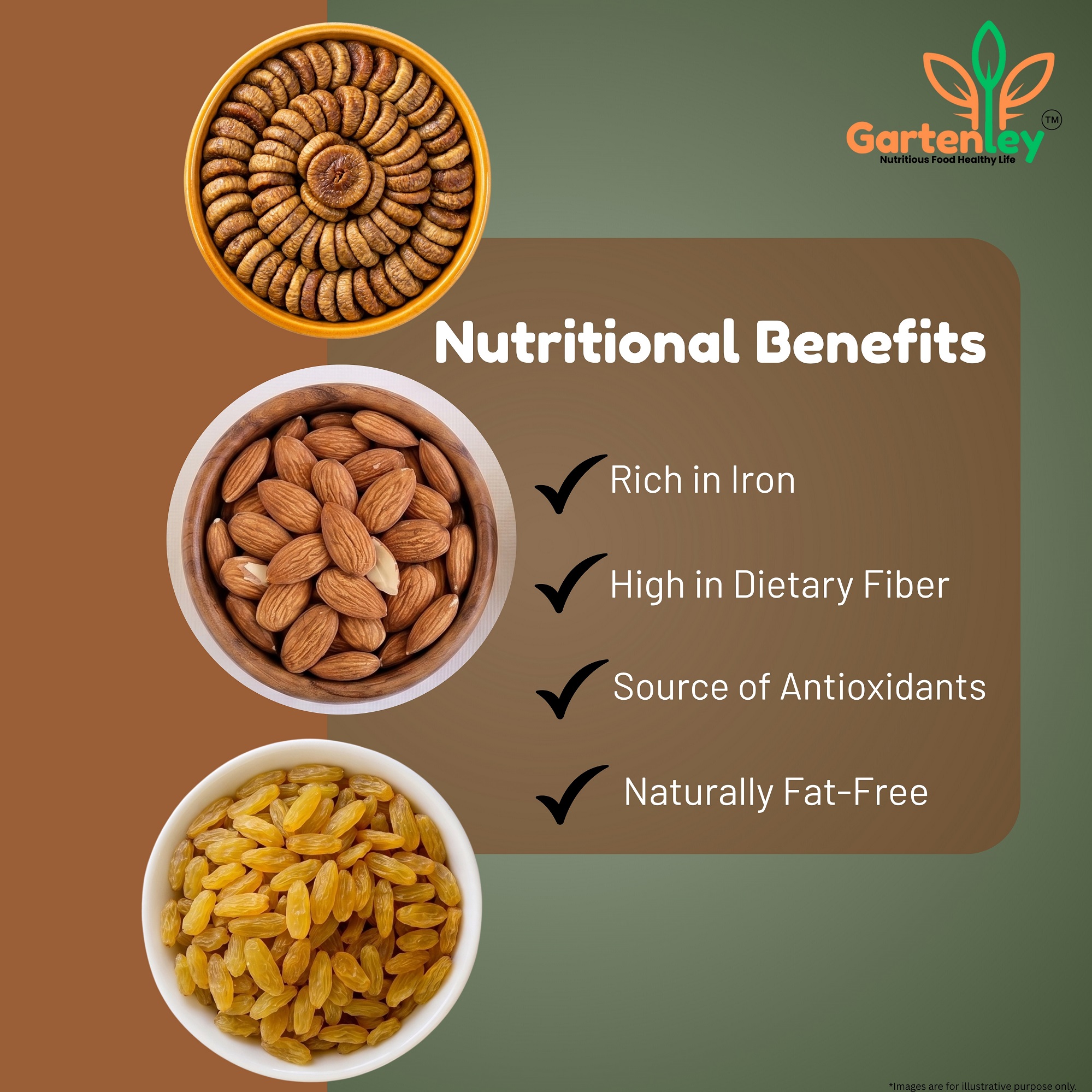 PREMIUM CALIFORNIA ALMONDS, DRIED FIGS (ANJEER) & RAISINS (KISHMISH) COMBO PACK -600g - Image 3
